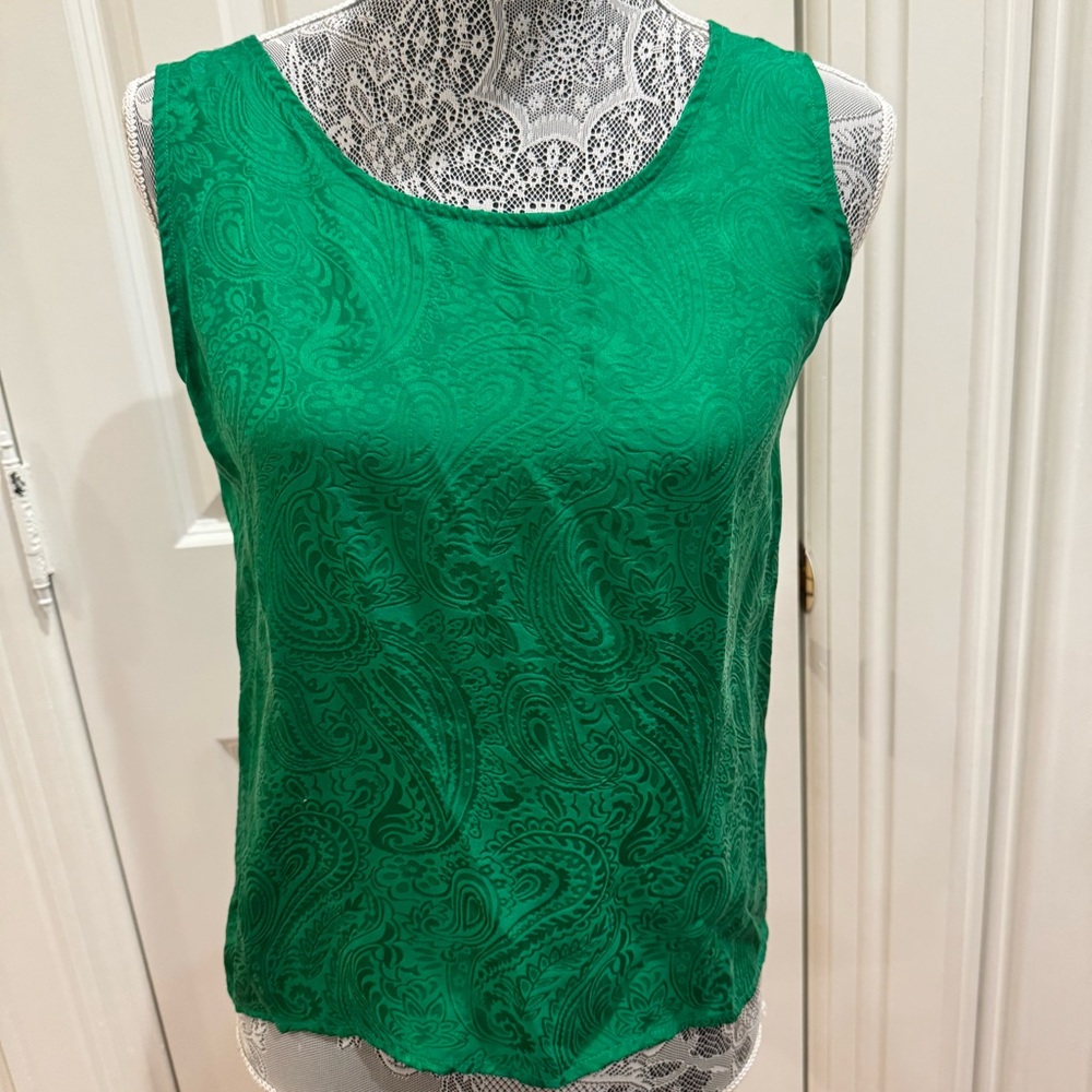 100% Silk Emerald Green Paisley Tank Top by SILX Size S